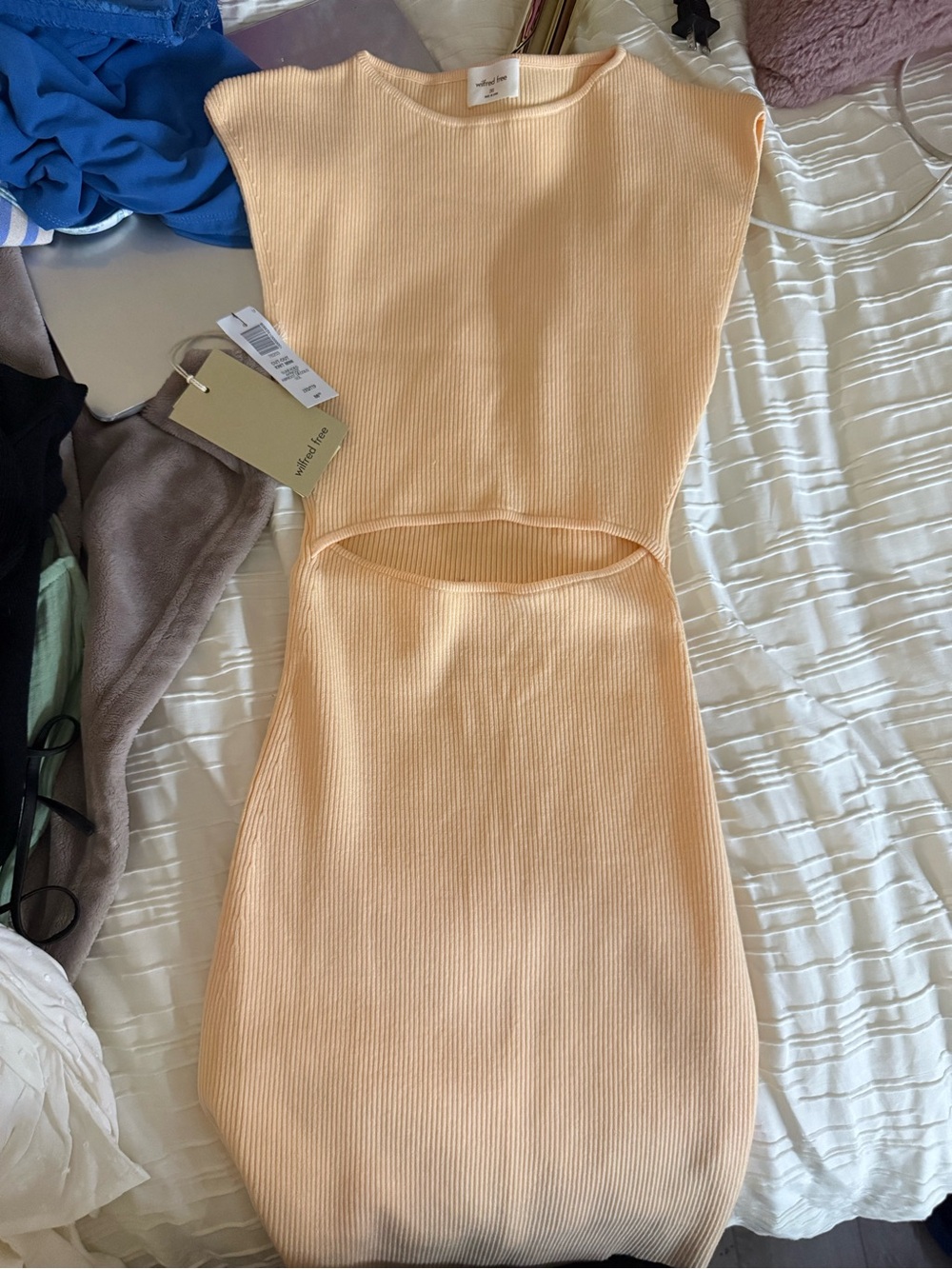 Aritzia Peach Ribbed Mini Dress with Midriff Cutout